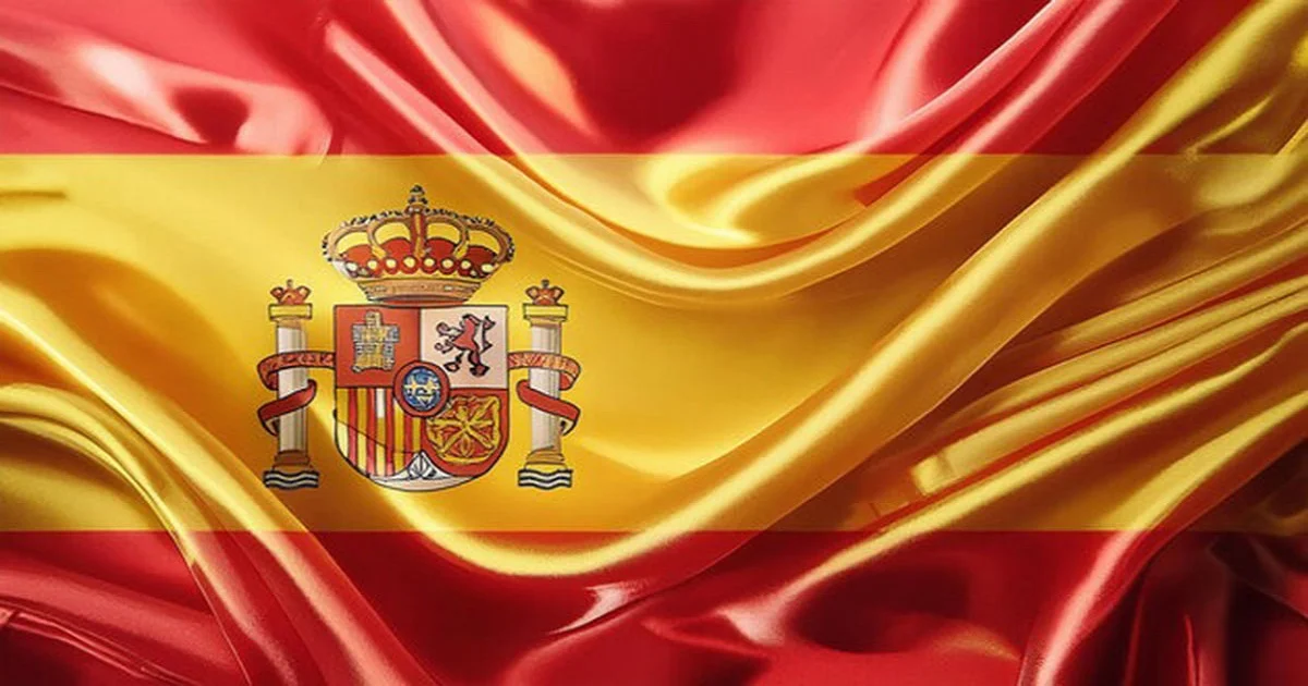 bandera de España en tela de raso con escudo impreso